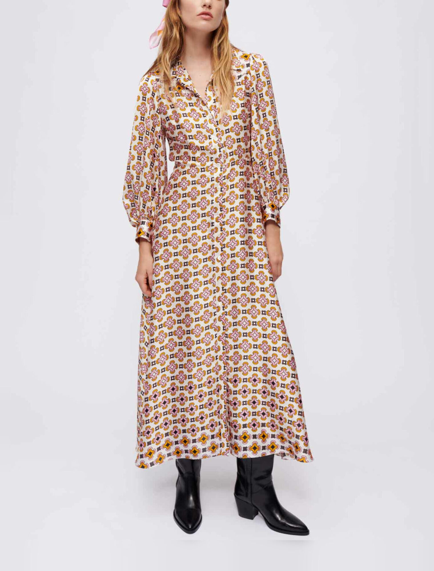 Vestido camisero de satén estampado