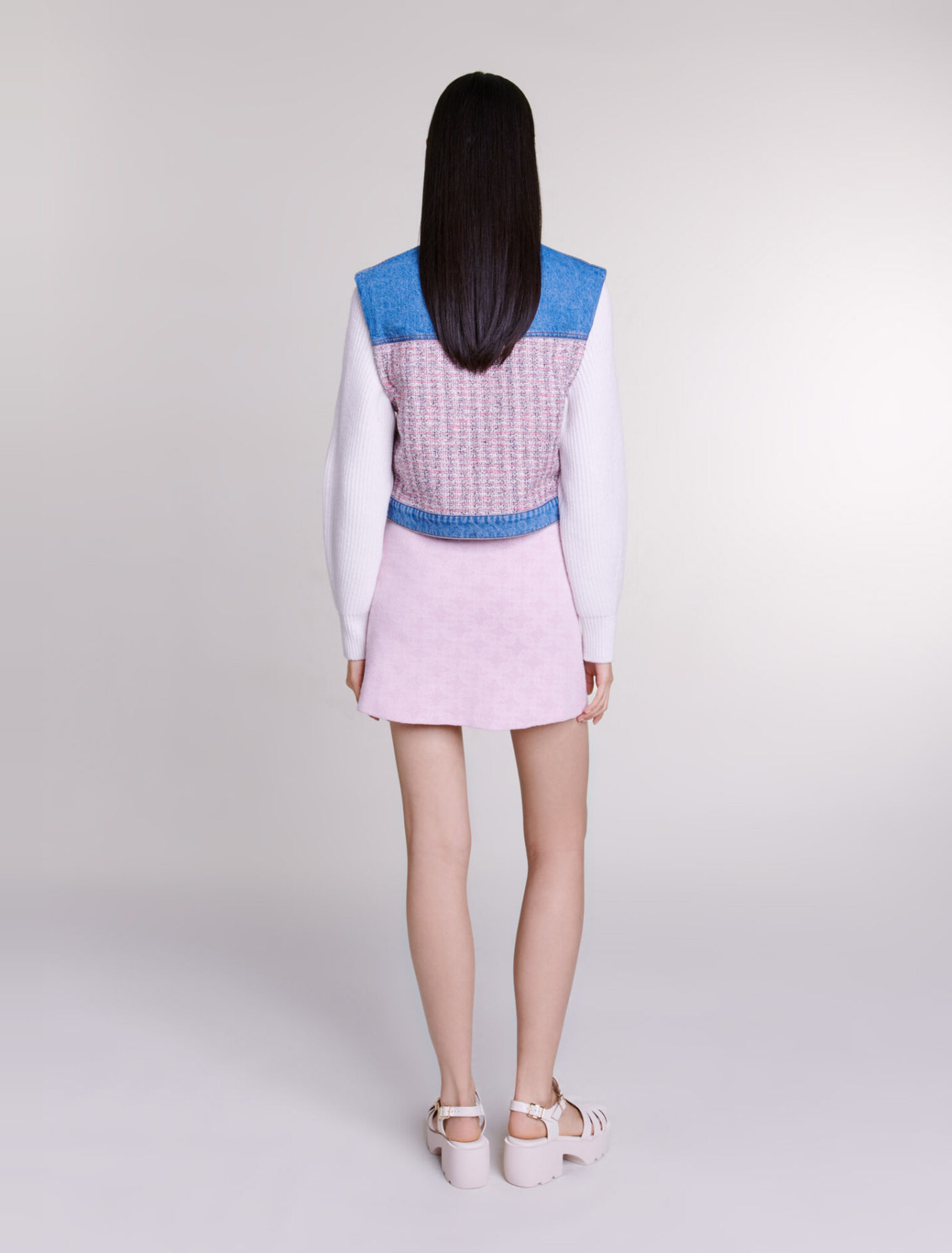 Cazadora corta de denim y tweed