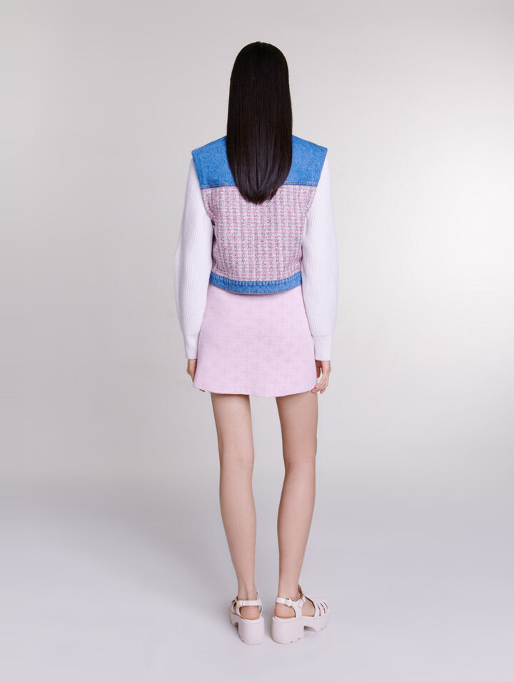 Cazadora corta de denim y tweed