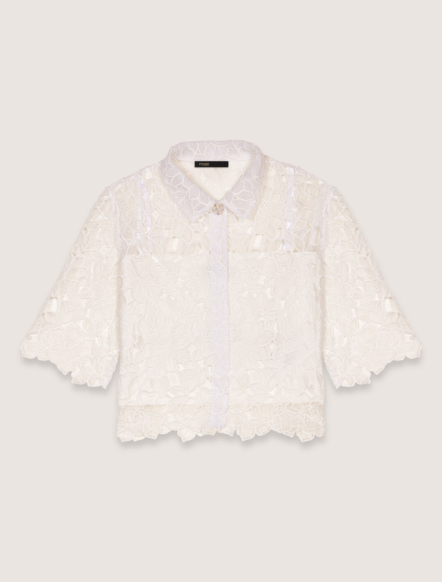 Camisa corta en guipur floral