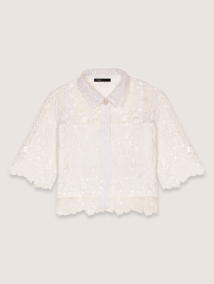 Camisa corta en guipur floral