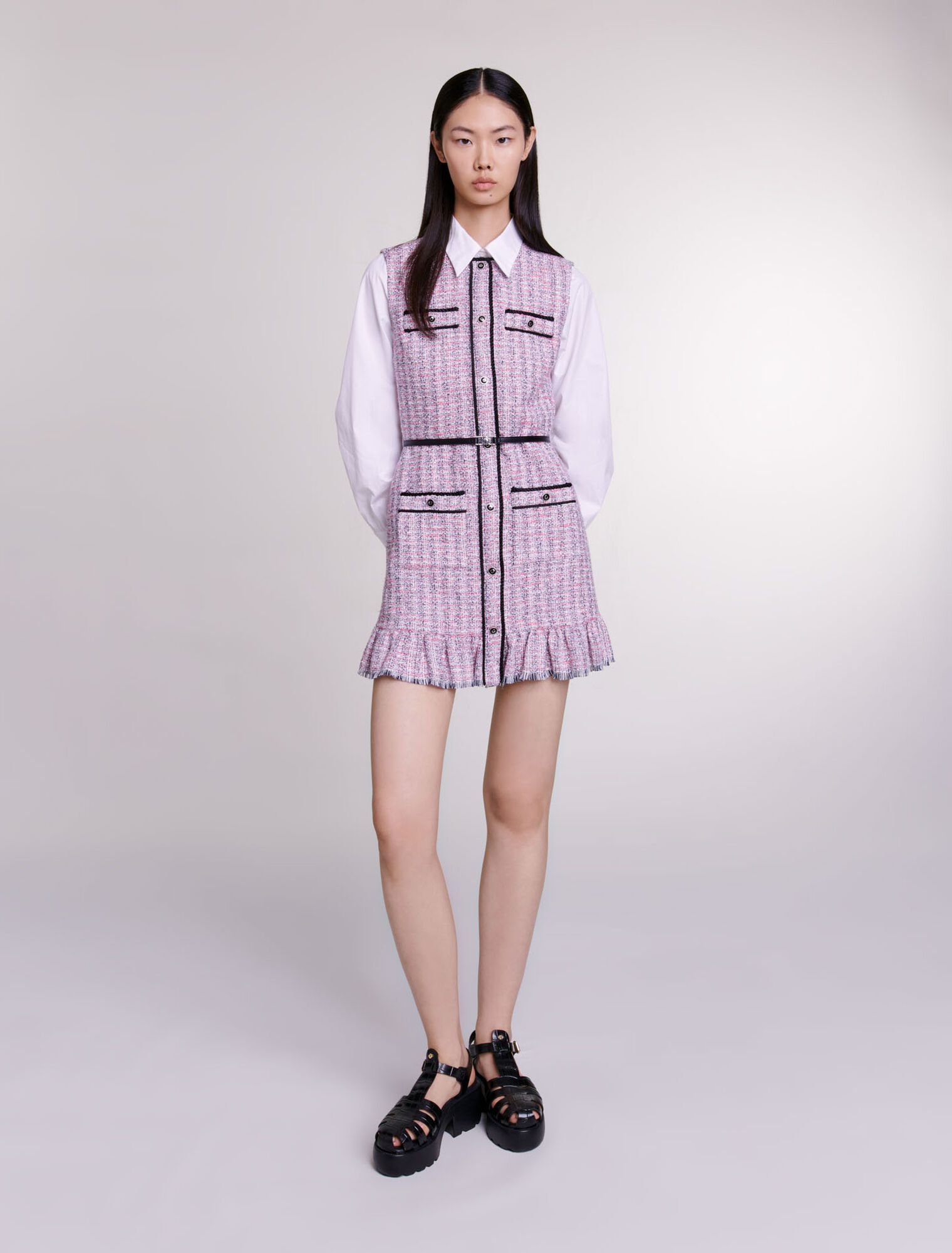 Vestido corto 2 en 1 de tweed