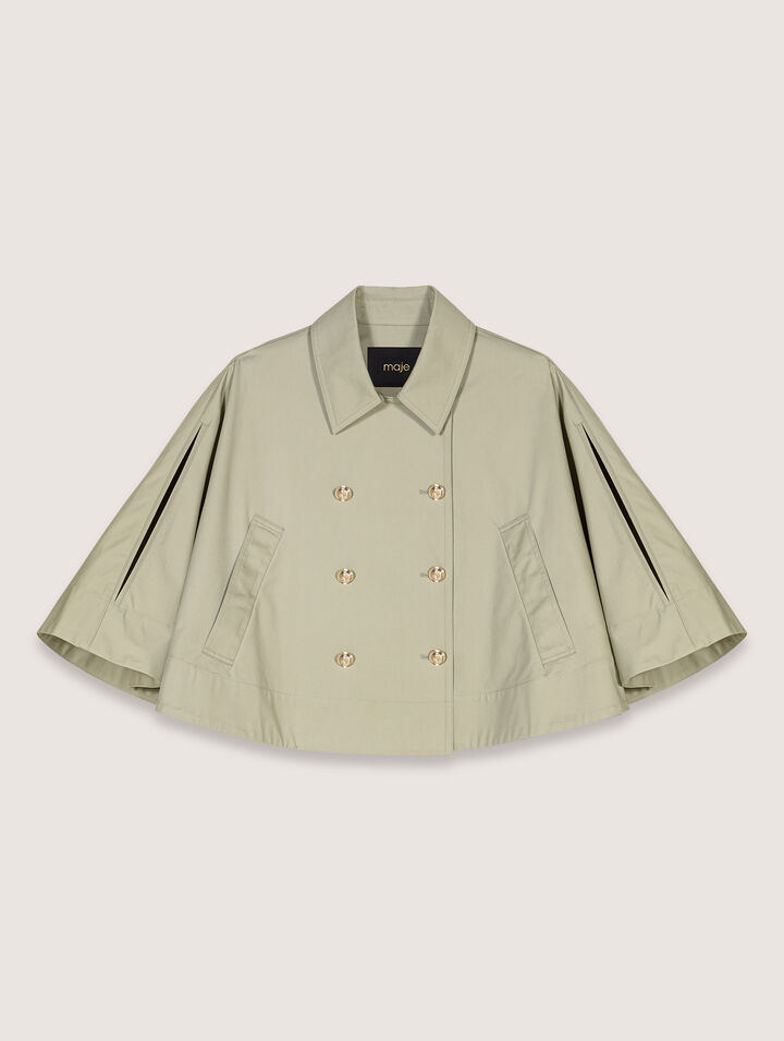 Gabardina corta efecto capa