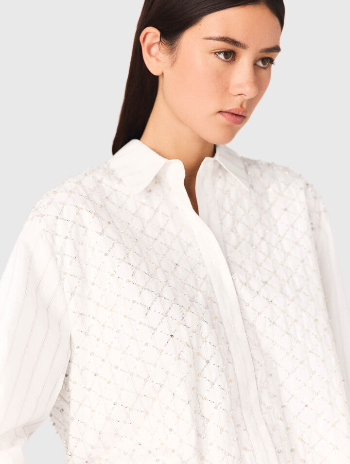 Camisa corta bordada con perlas
