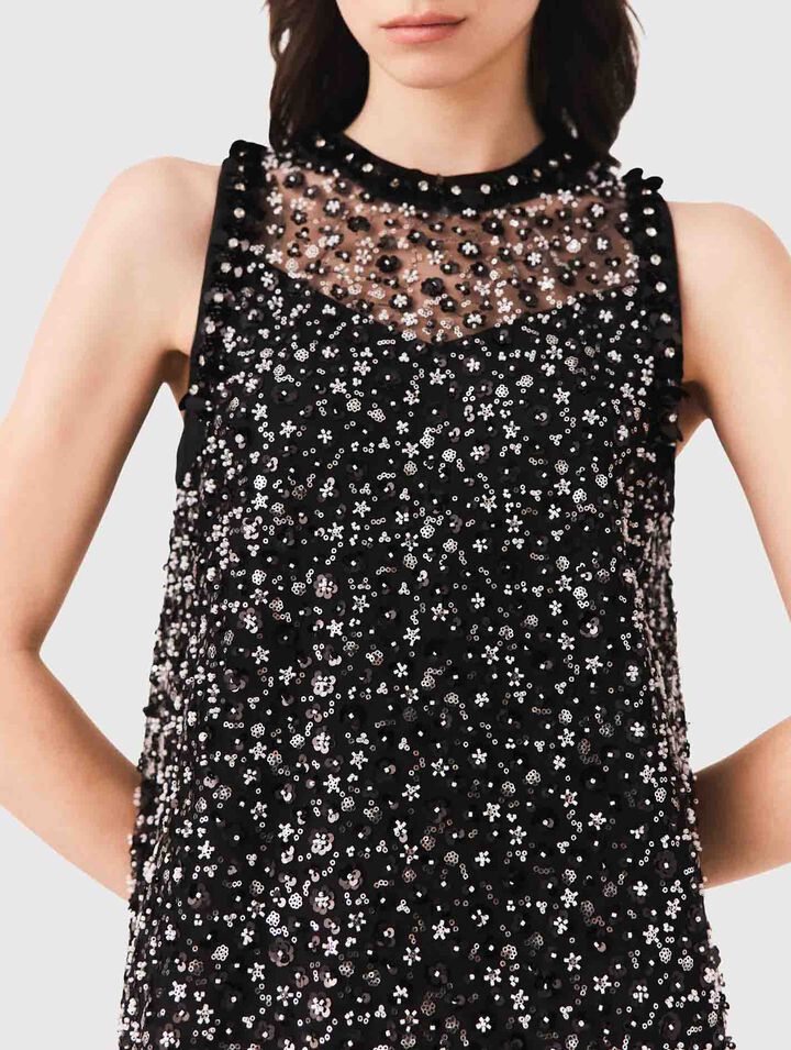 Vestido con strass de motivo floral