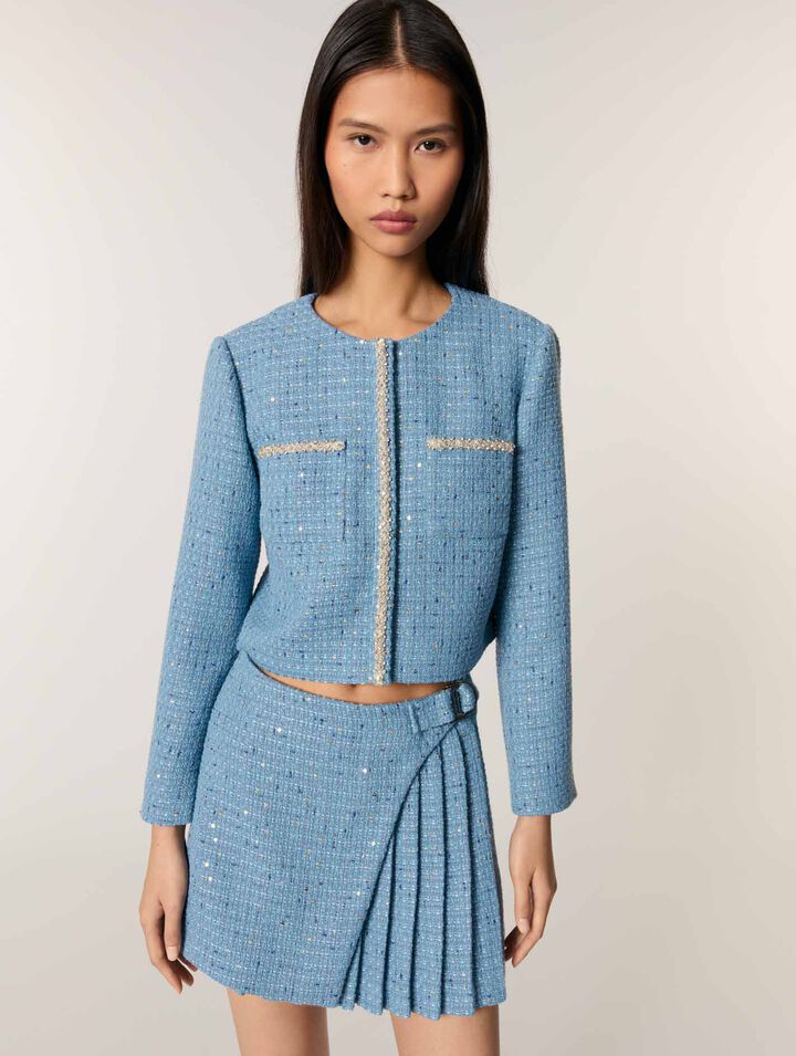 Chaqueta corta de tweed con lentejuelas