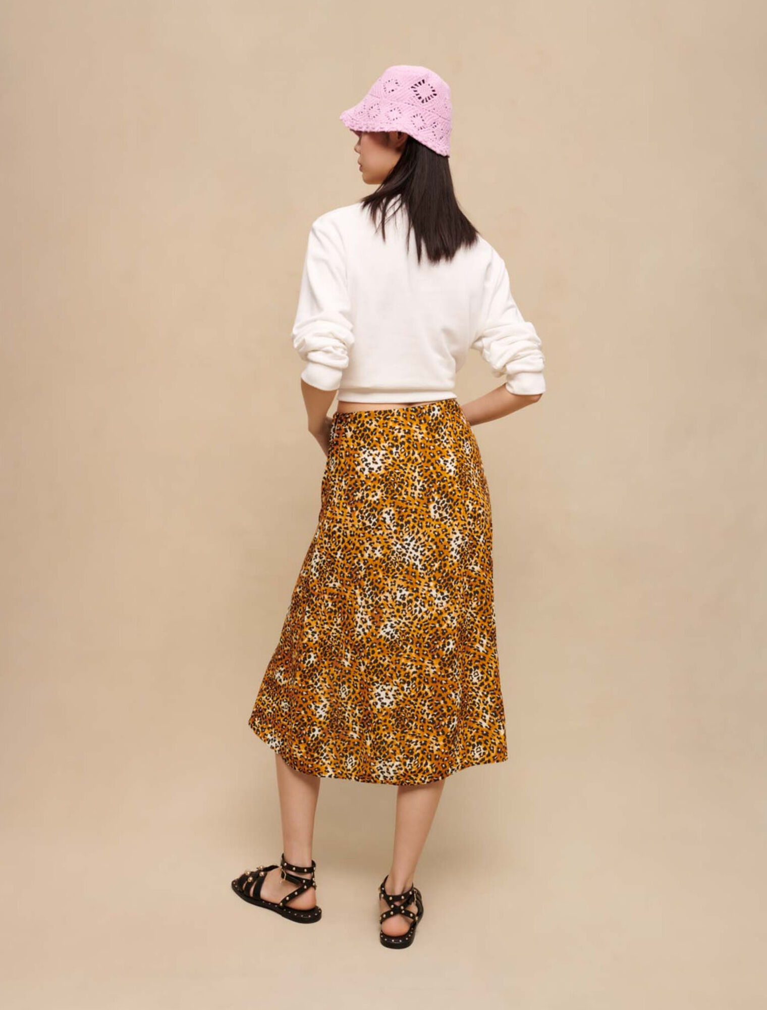 Falda midi con estampado de leopardo