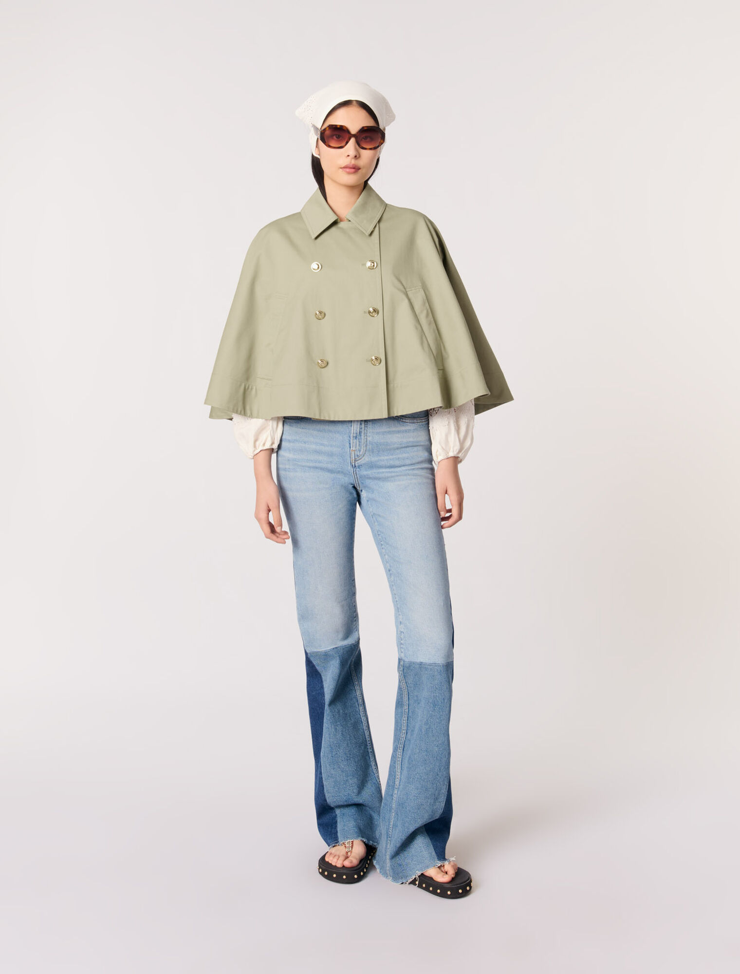 Gabardina corta efecto capa