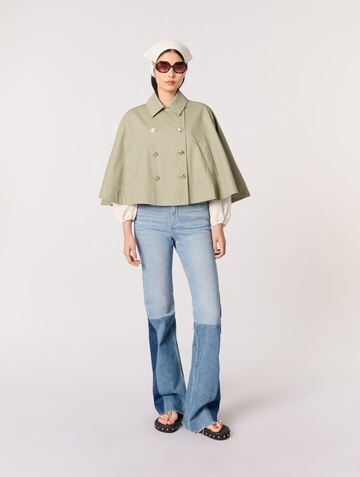 Gabardina corta efecto capa