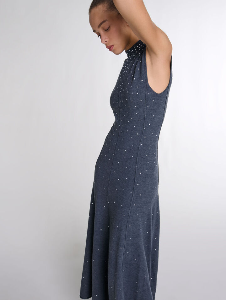 Vestido largo de punto con pedrería