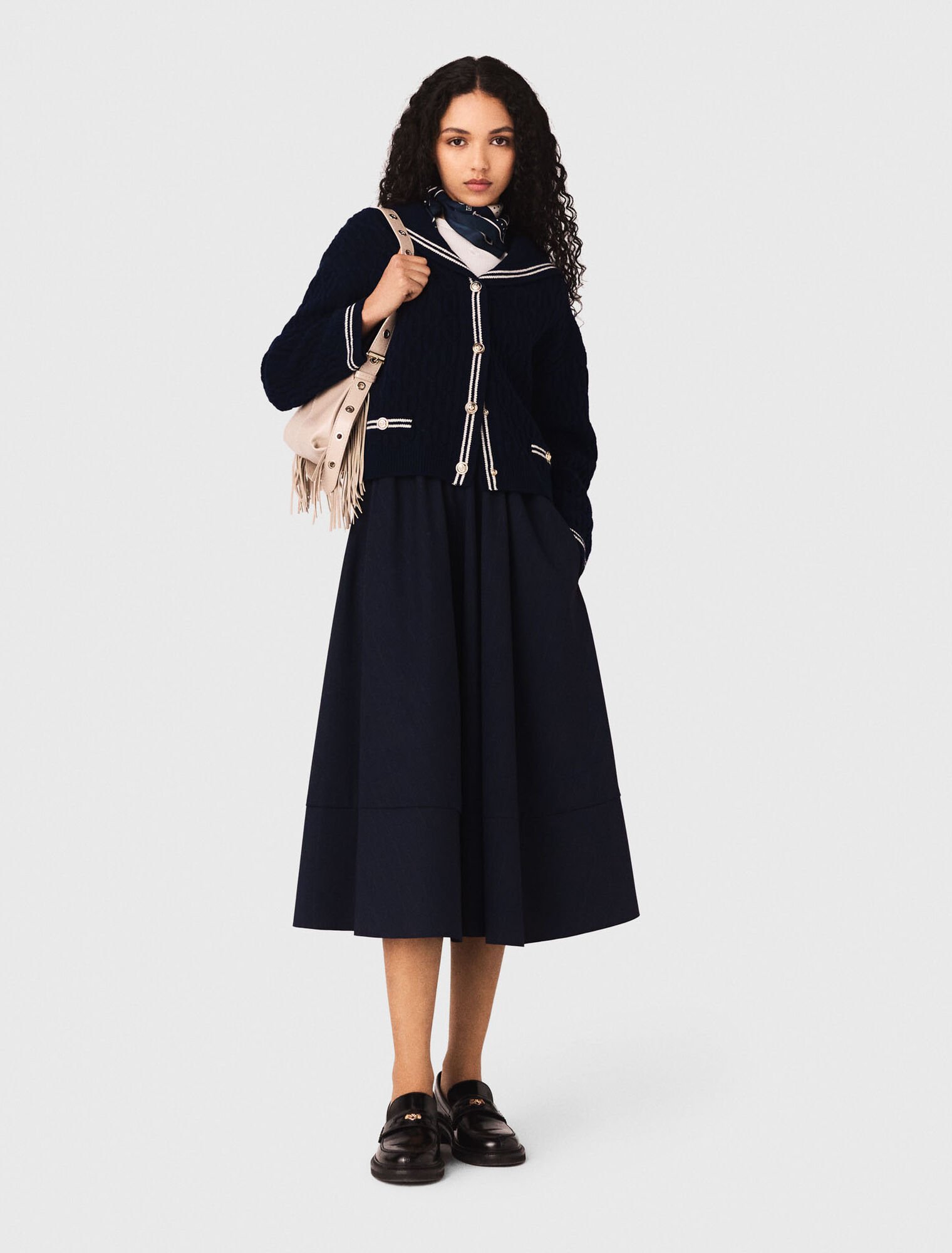 Falda de traje midi de rayas