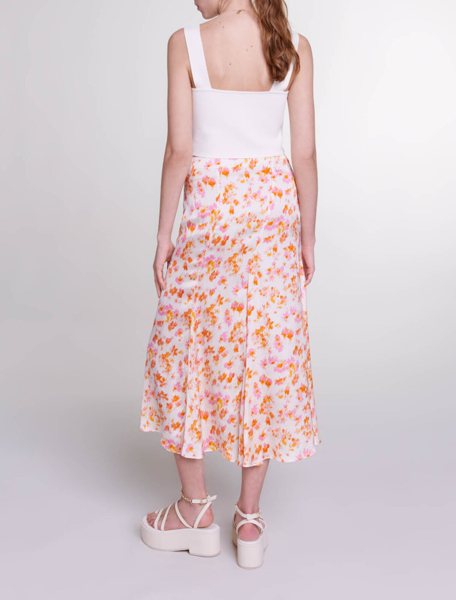 Falda satinada con estampado floral