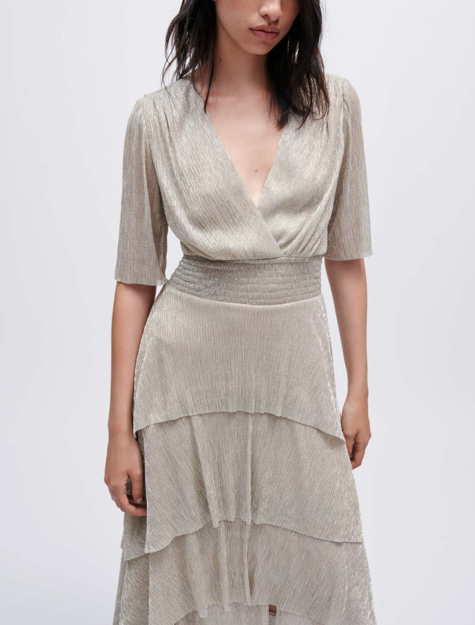 Vestido con volantes totalmente de lamé