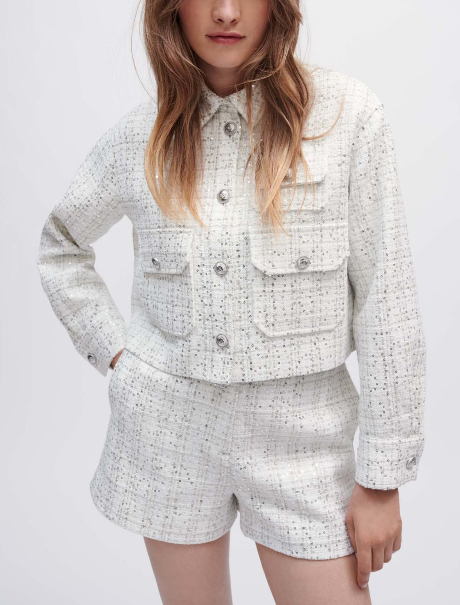 Camisa de tweed crudo con lentejuelas