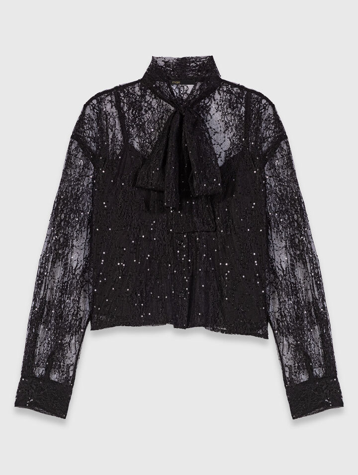 Camisa de encaje con lazada