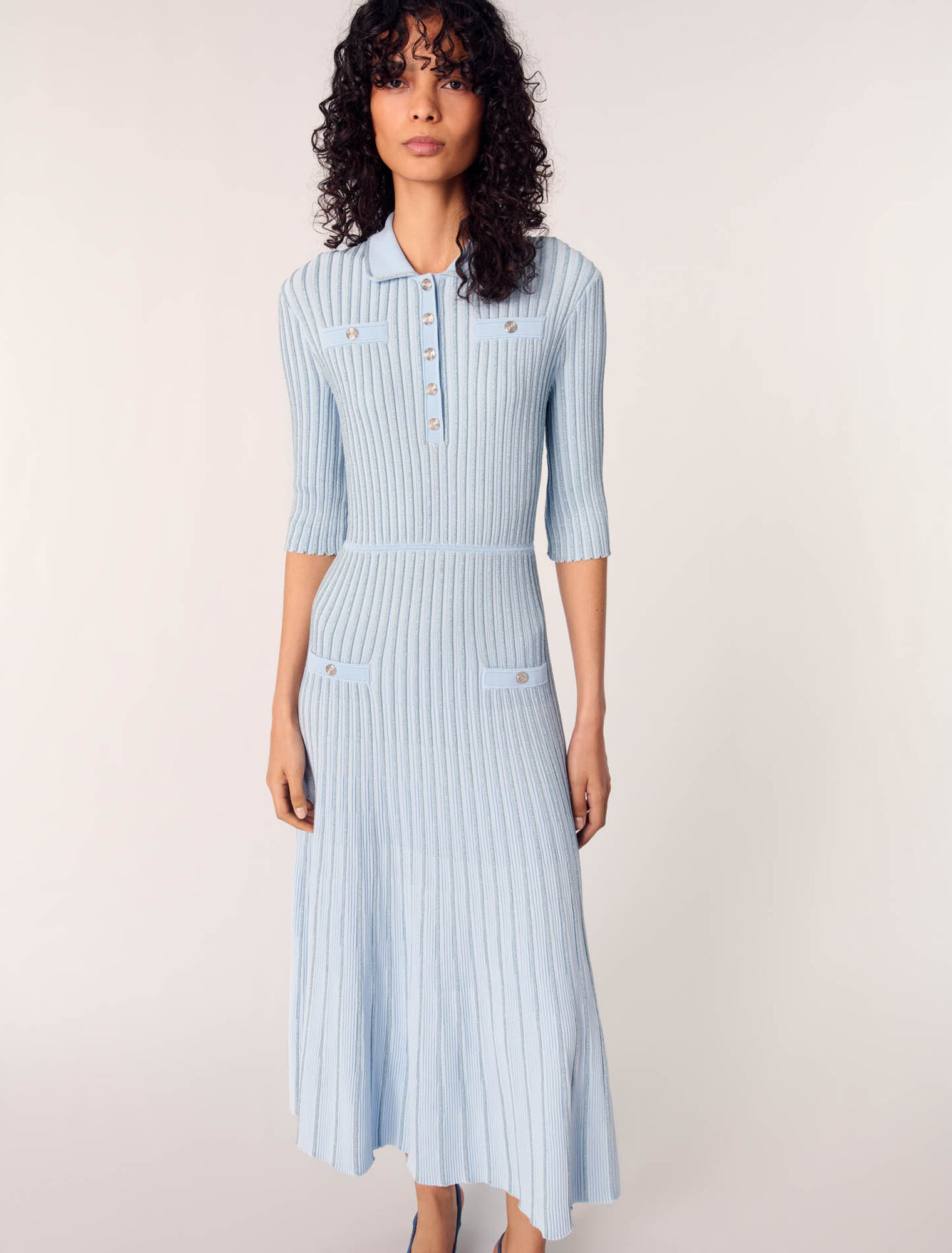 Vestido midi de punto acanalado
