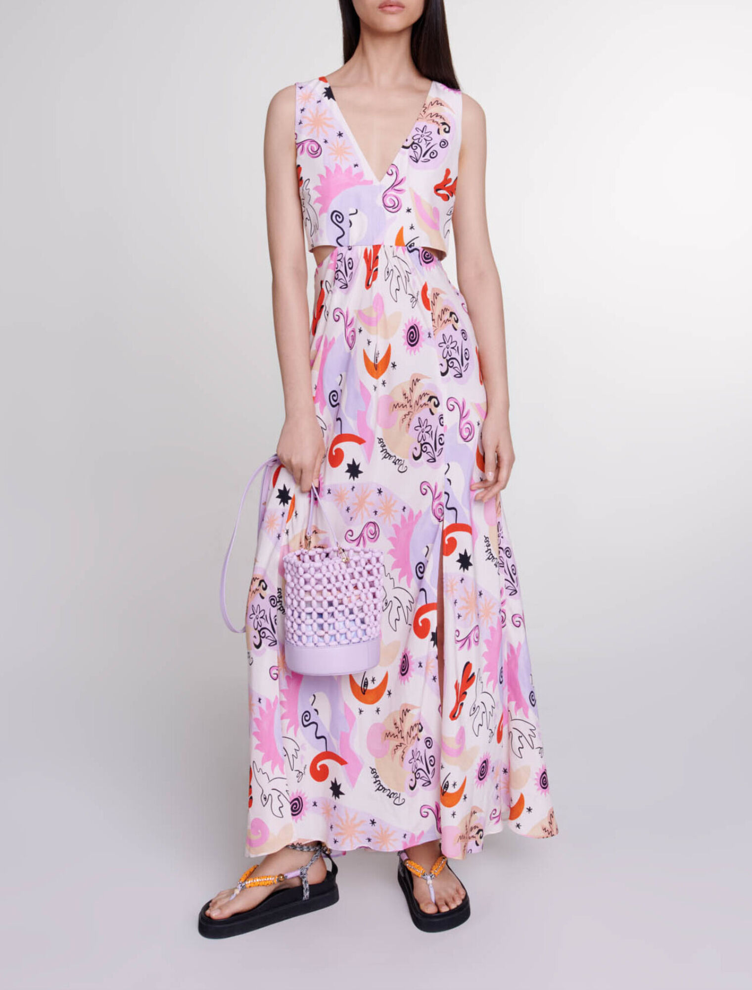 Vestido largo calado de seda