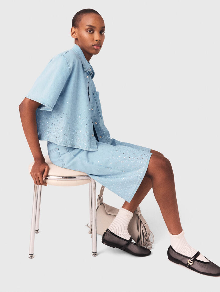 Camisa corta vaquera con strass