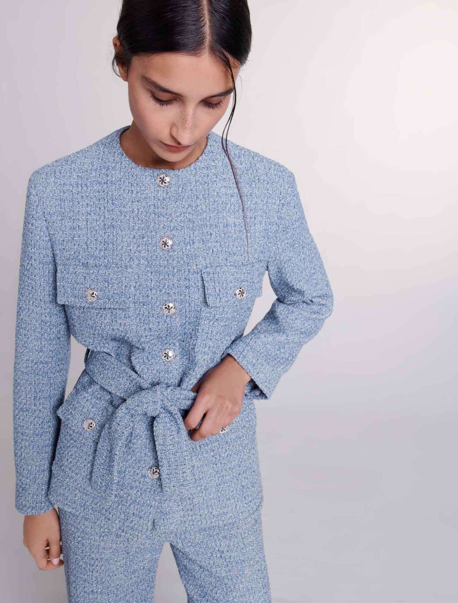 Chaqueta de tweed con cinturón