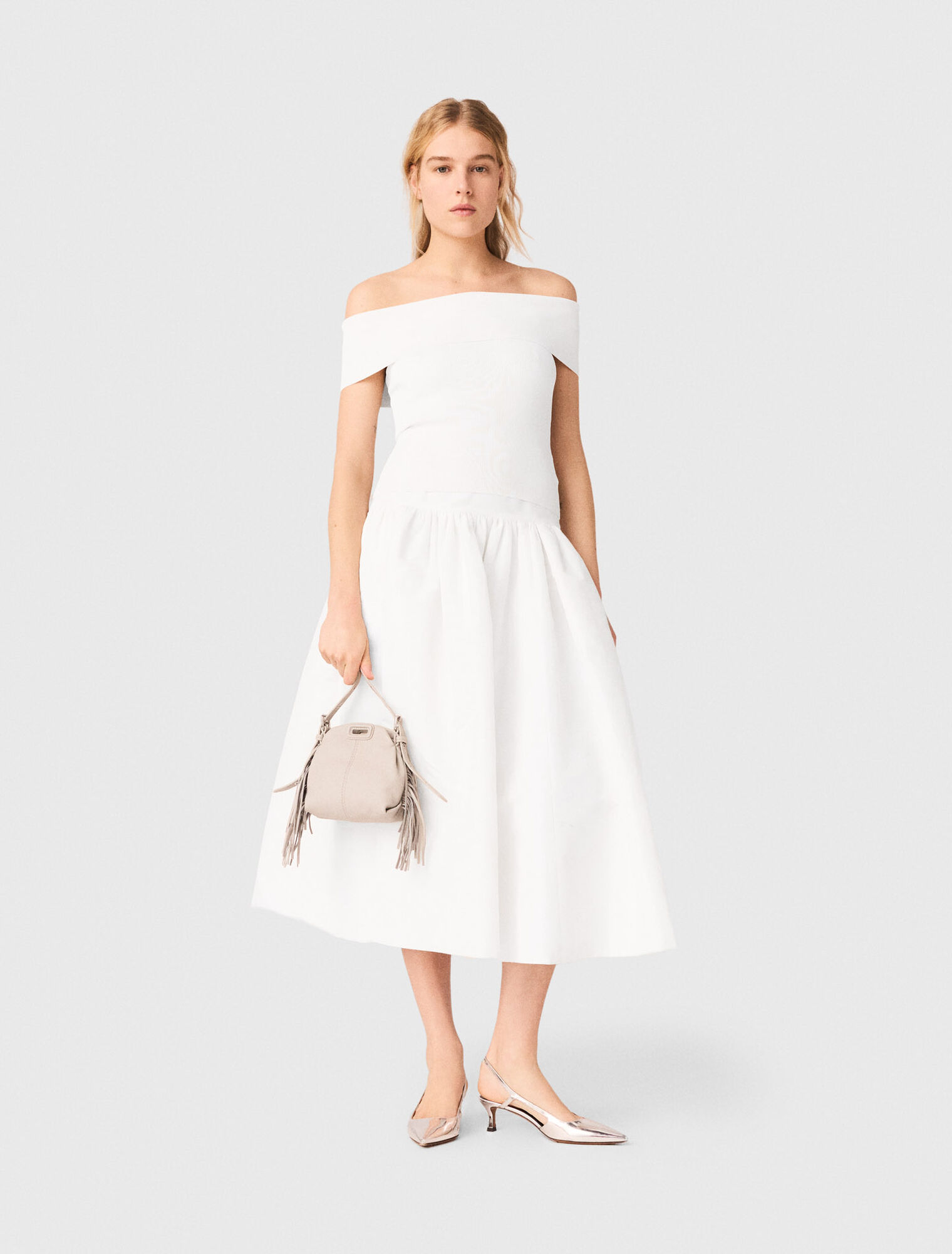 Top de punto de canal&eacute; cuello Bardot