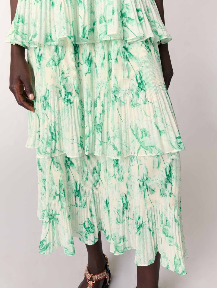 Vestido largo estampado con volantes