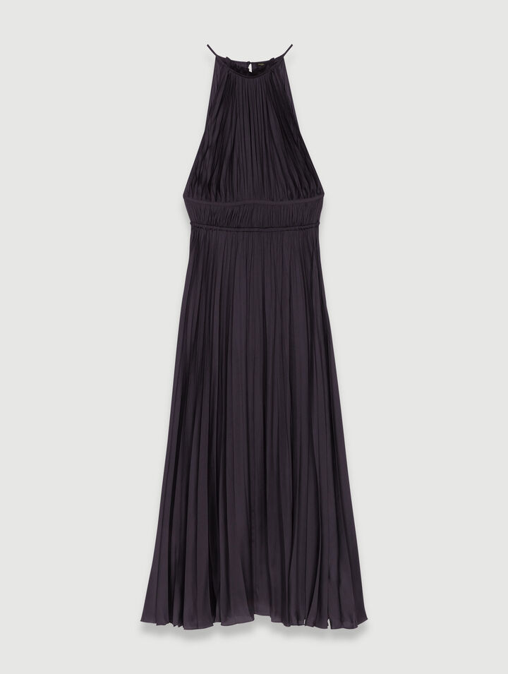 Vestido largo satinado y plisado