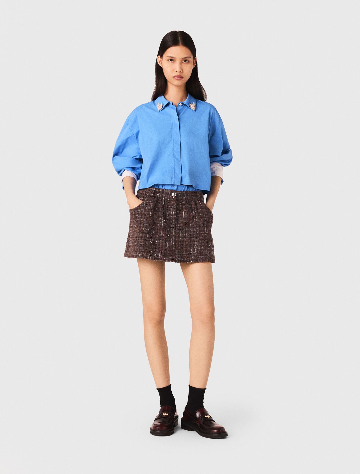 Short de tweed con banda elástica