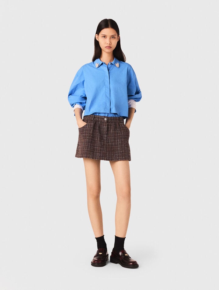 Short de tweed con banda elástica
