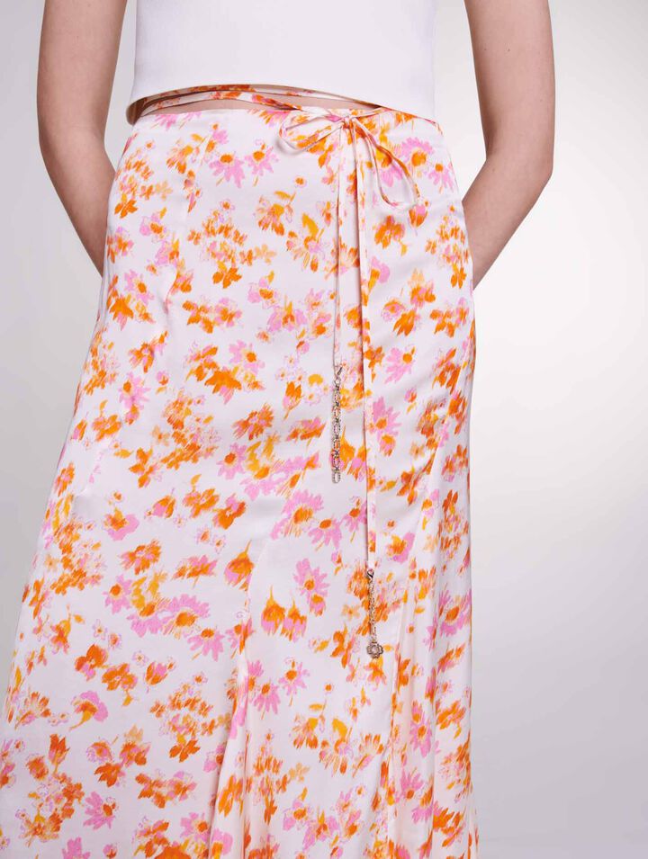 Falda satinada con estampado floral