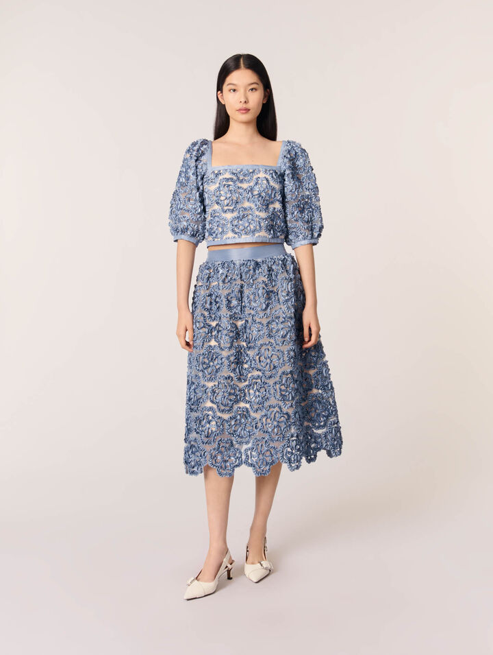Falda larga de organza con motivo floral