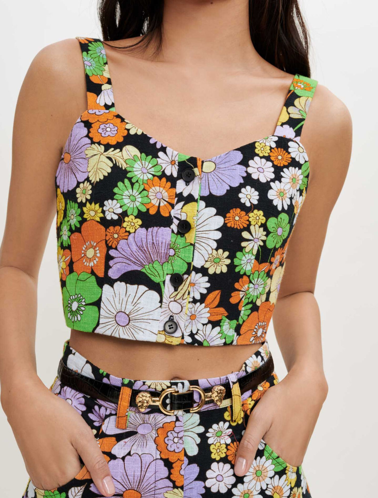 Top con estampado floral años 70