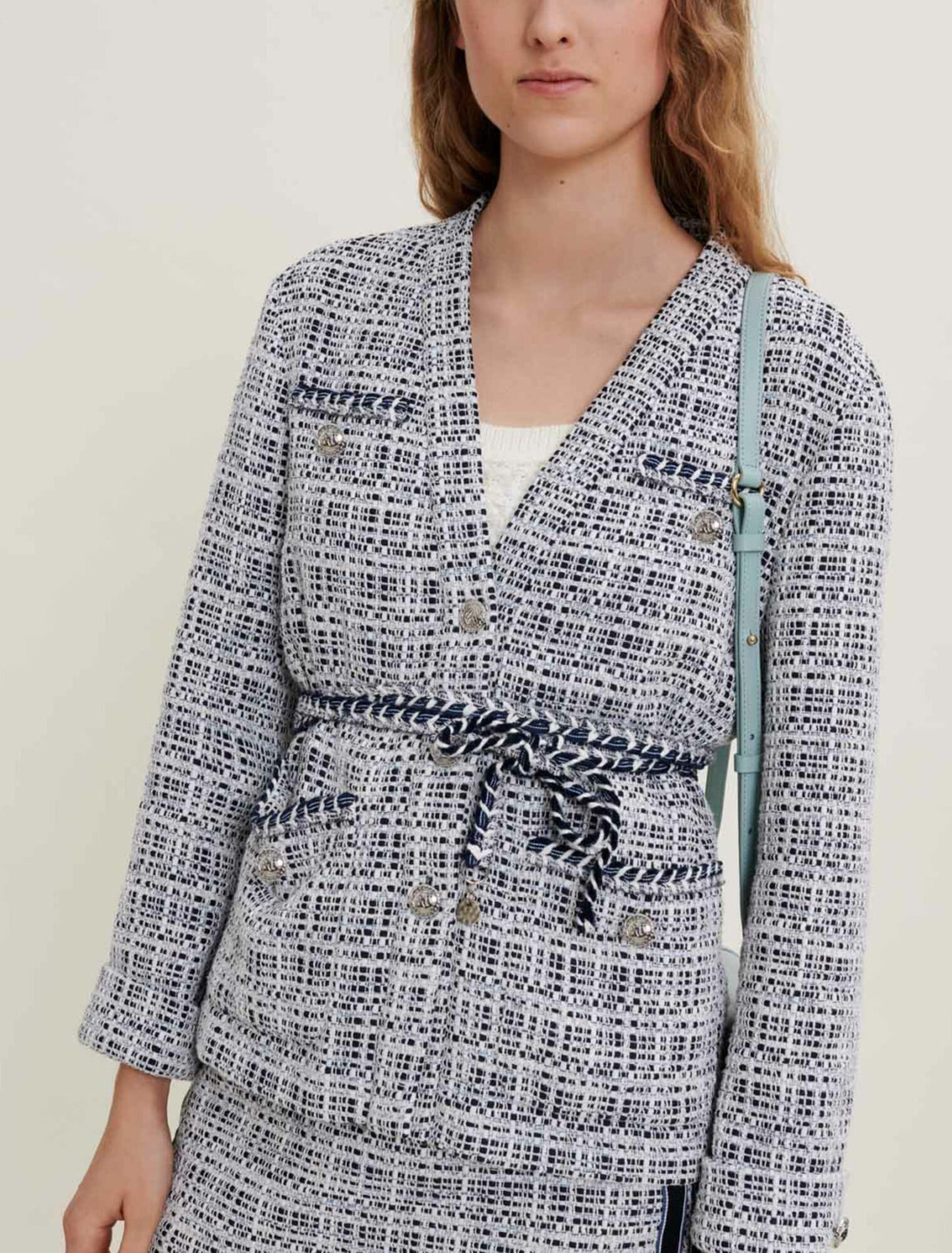 Chaqueta de tweed con cinturón