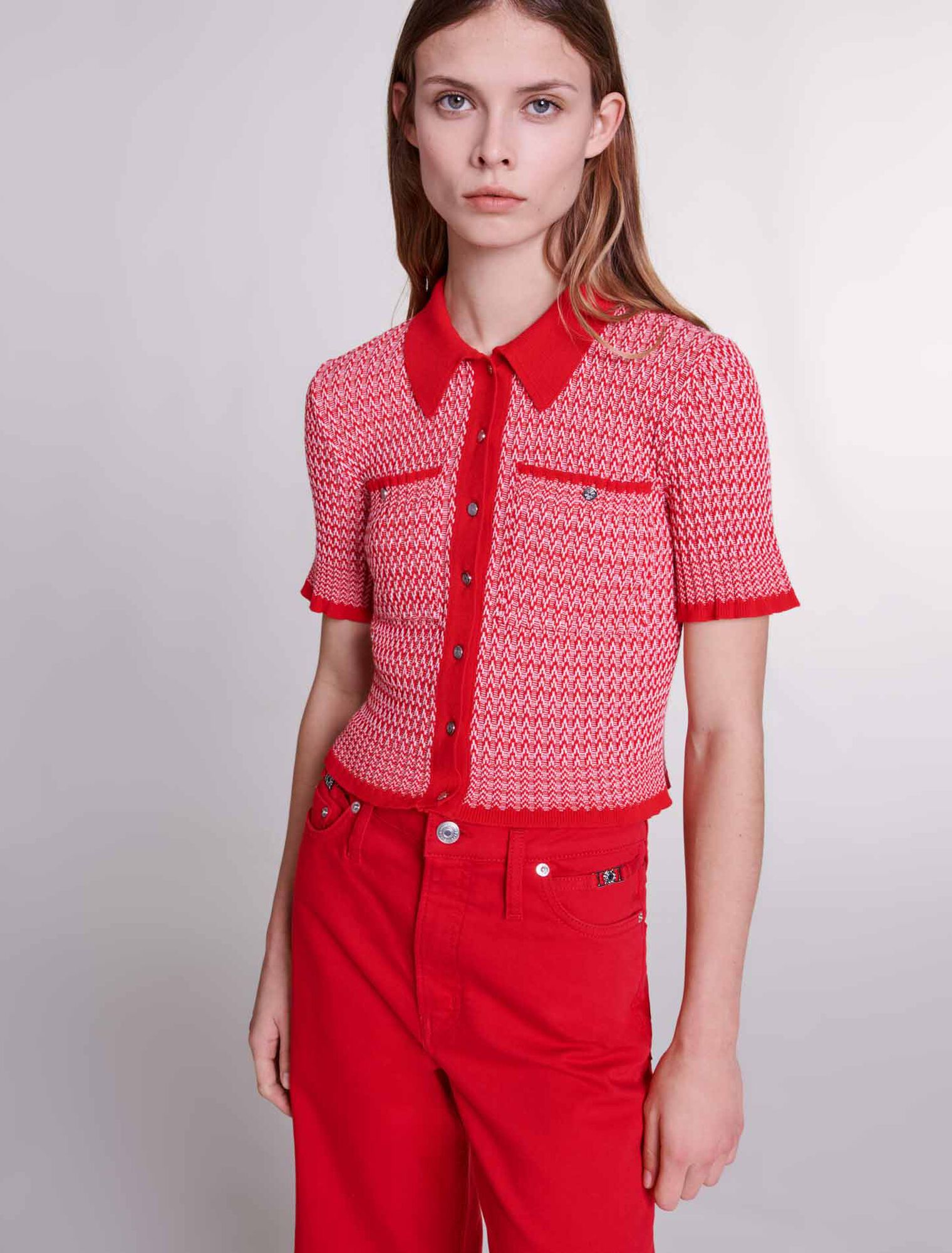 Polo corto con motivos de espiga