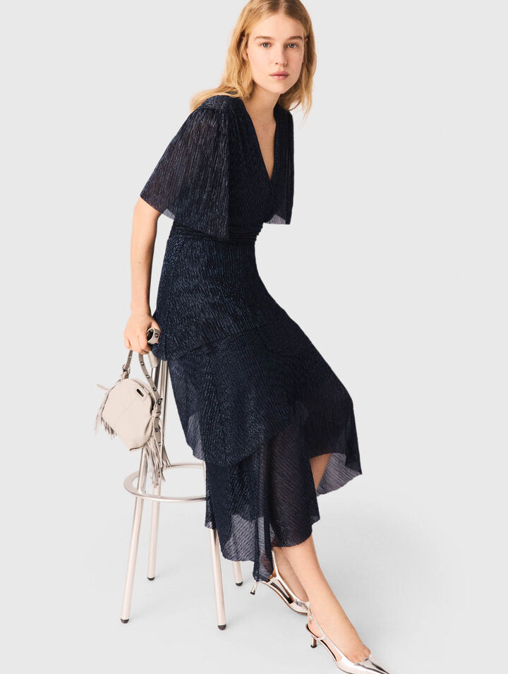 Vestido midi volantes metalizado