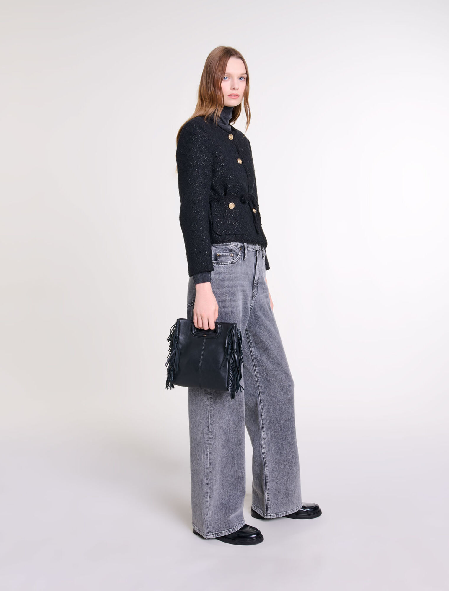 Chaqueta recta de tweed brillante
