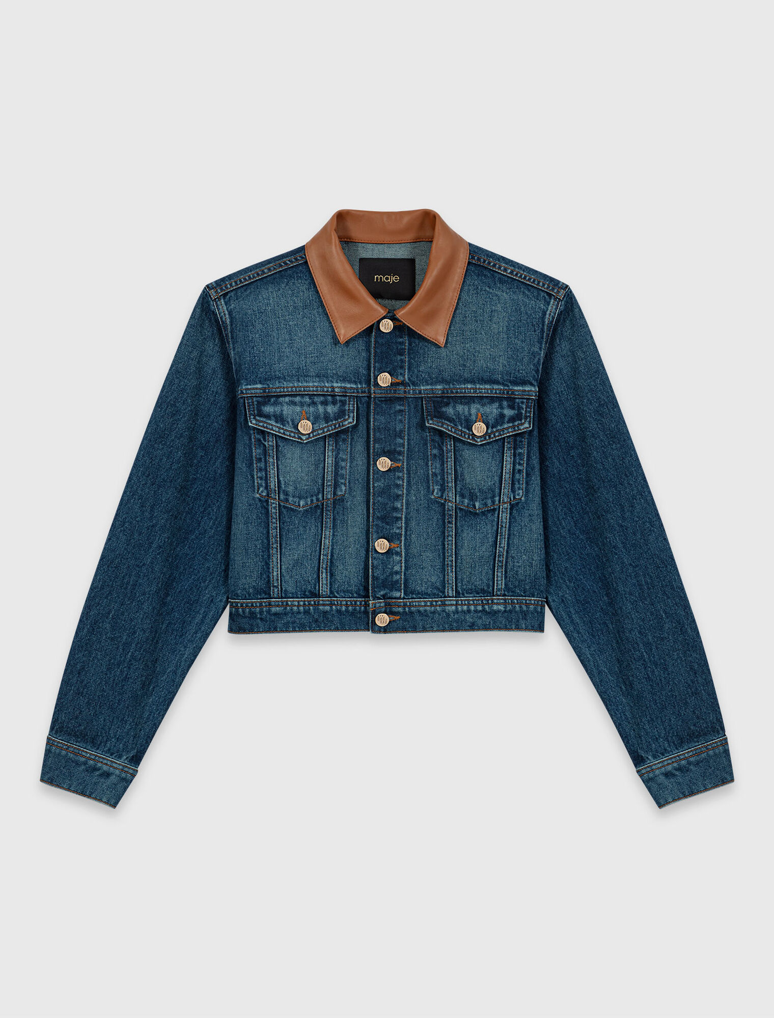 Chaqueta denim con cuello de cuero