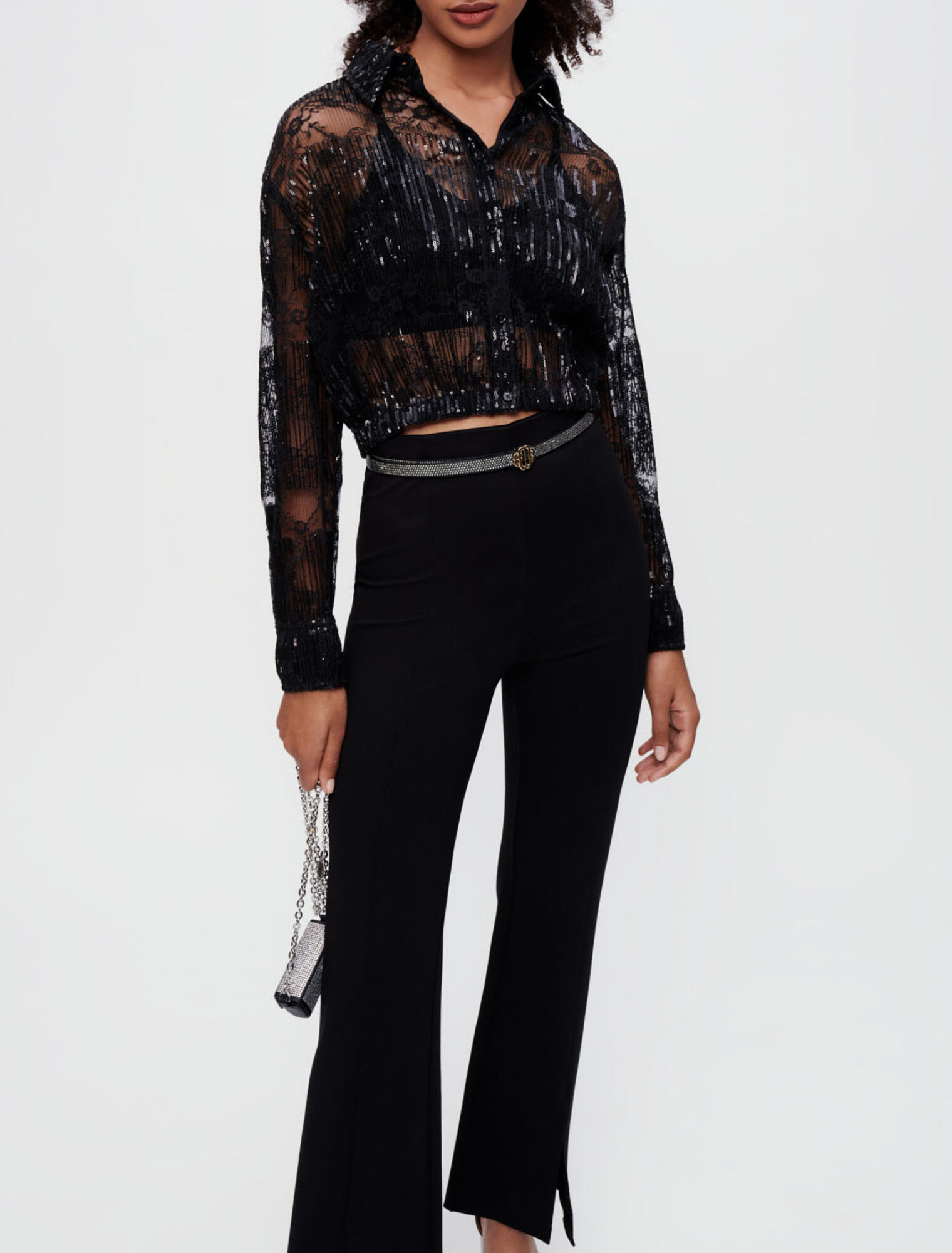 Camisa cropped de encaje plisado