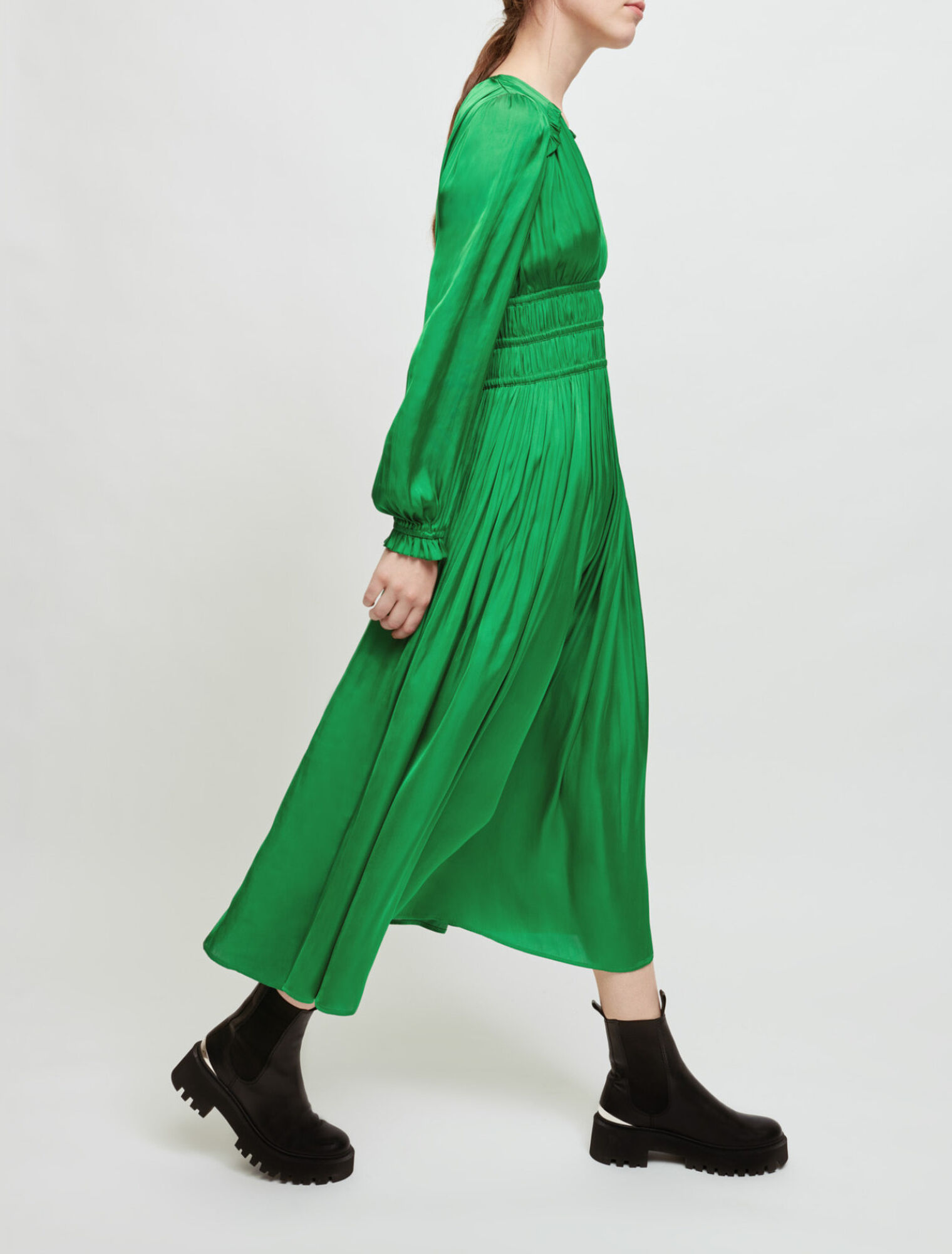 Vestido largo efecto plisado
