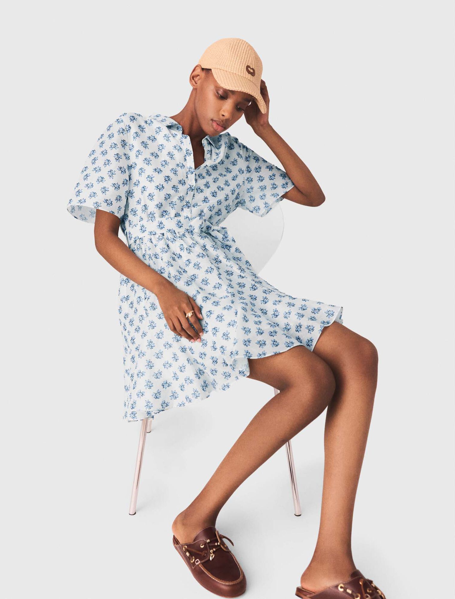 Vestido corto estampado de lino