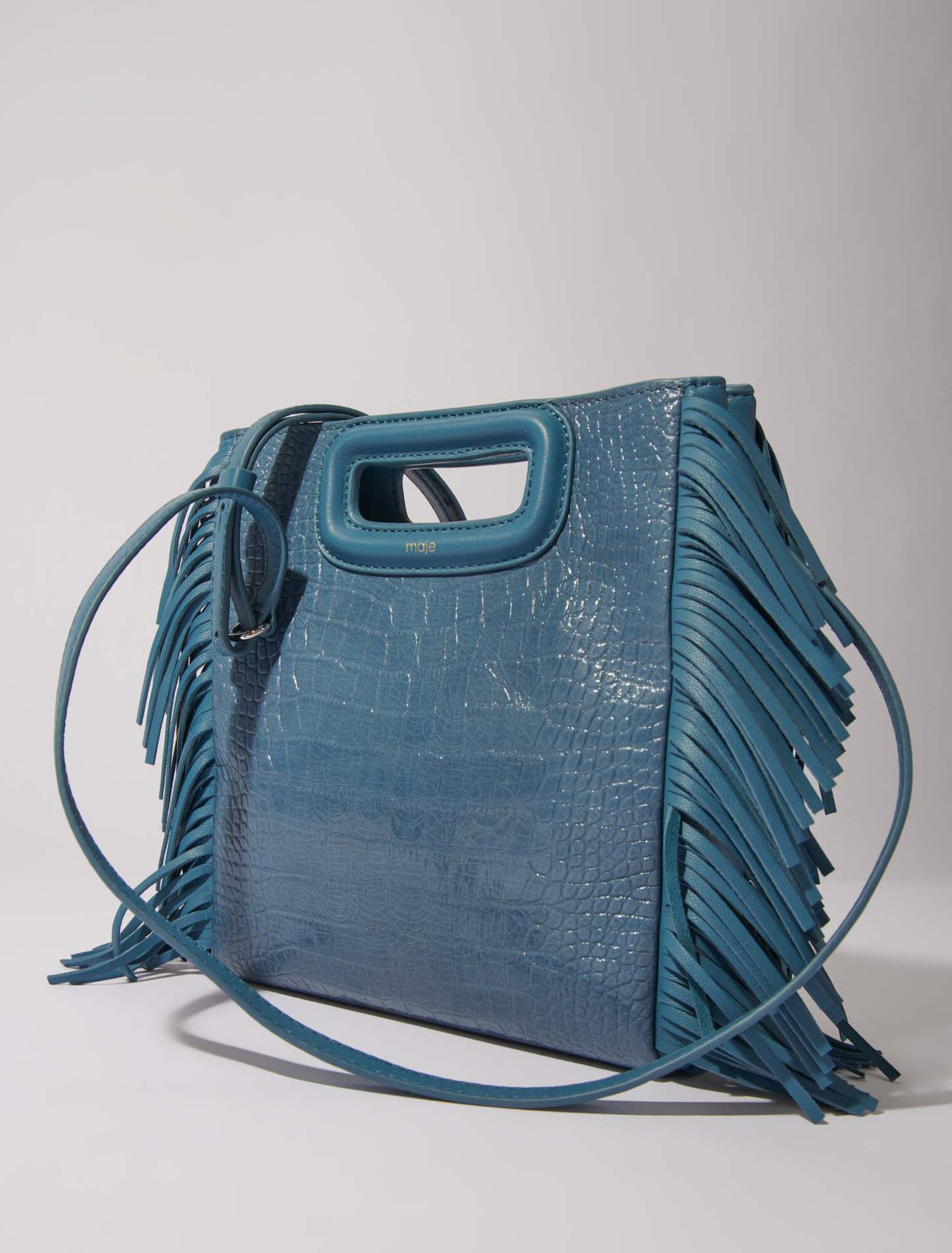 Bolso M de cuero efecto cocodrilo