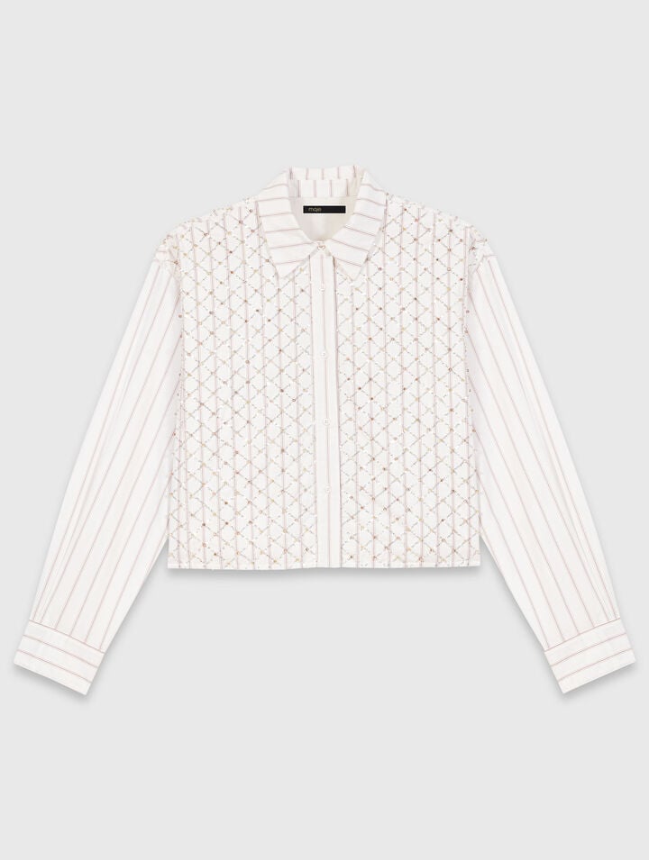 Camisa corta bordada con perlas