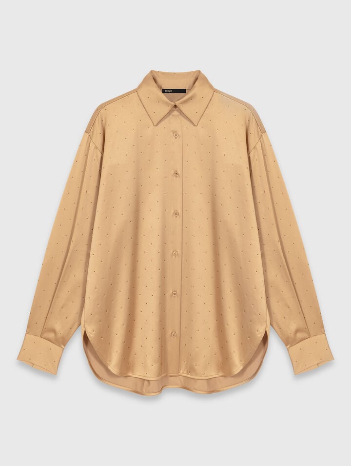 Camisa satinada con pedrer&iacute;a