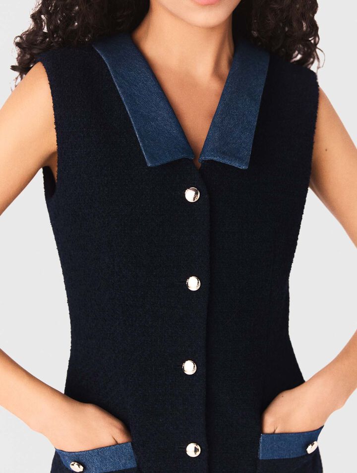 Vestido de tweed y detalles denim