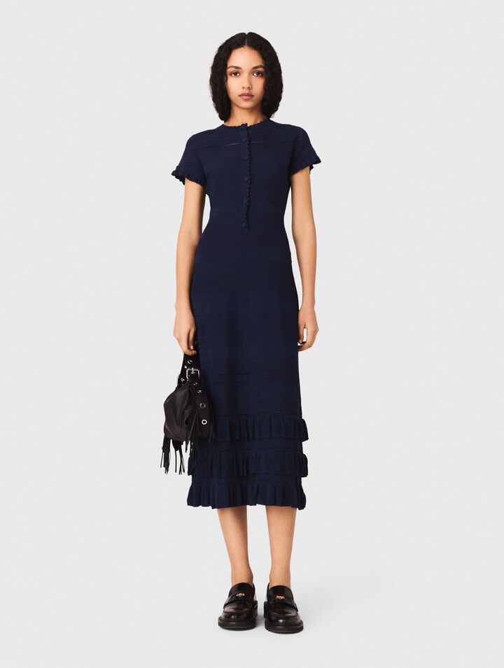 Vestido largo de punto con volantes