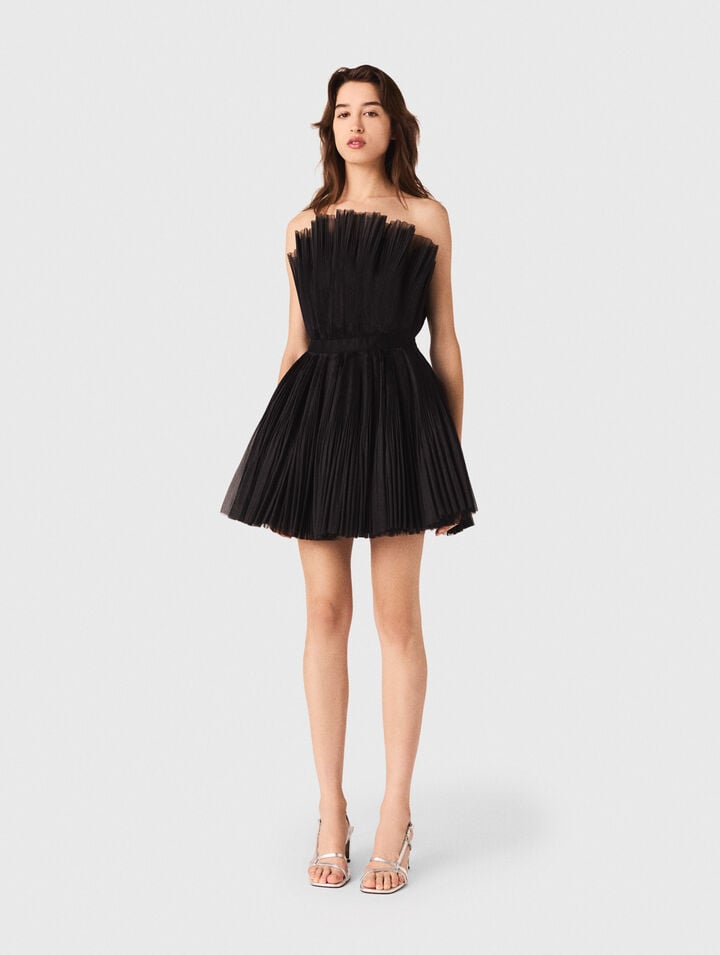 Vestido con corpiño de tul y organza