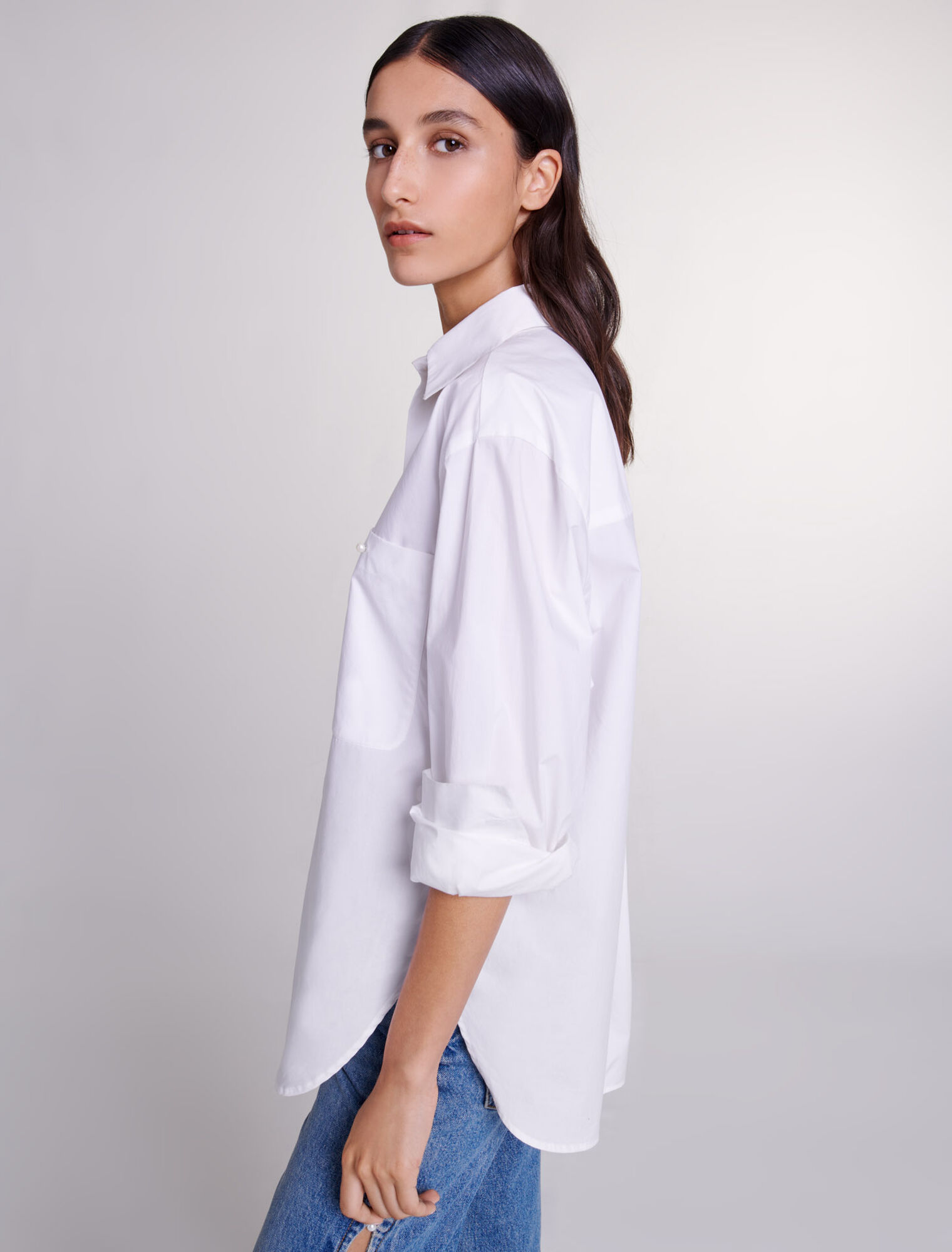 Camisa de popelina de algodón blanca