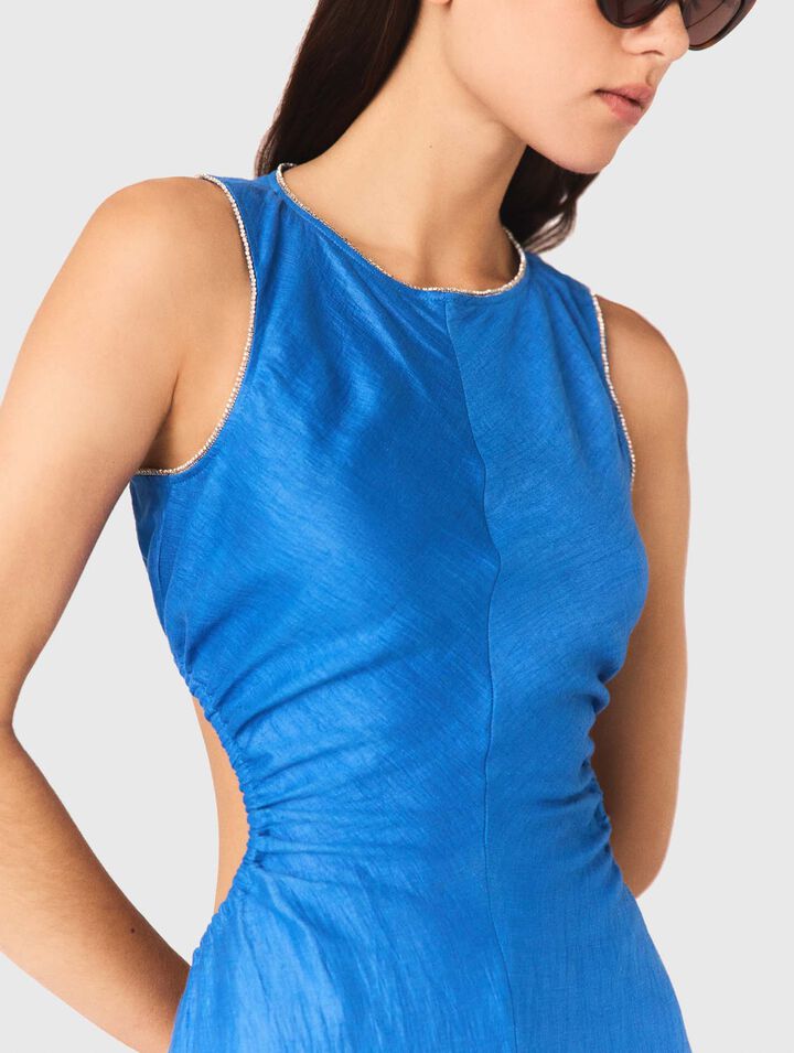 Vestido midi lino mixto sin espalda