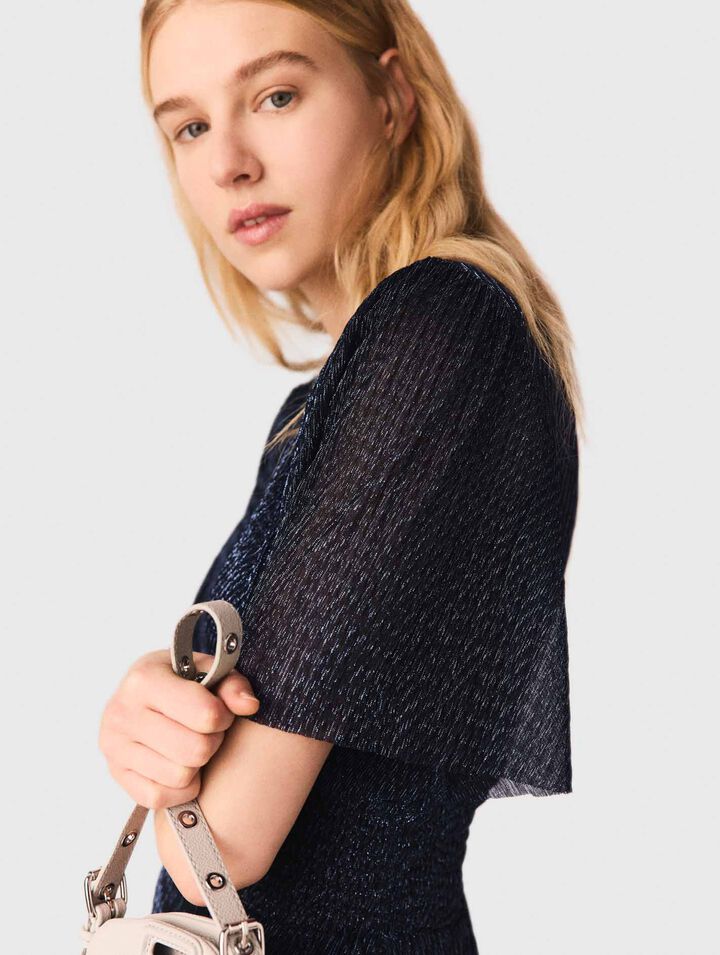 Vestido midi volantes metalizado