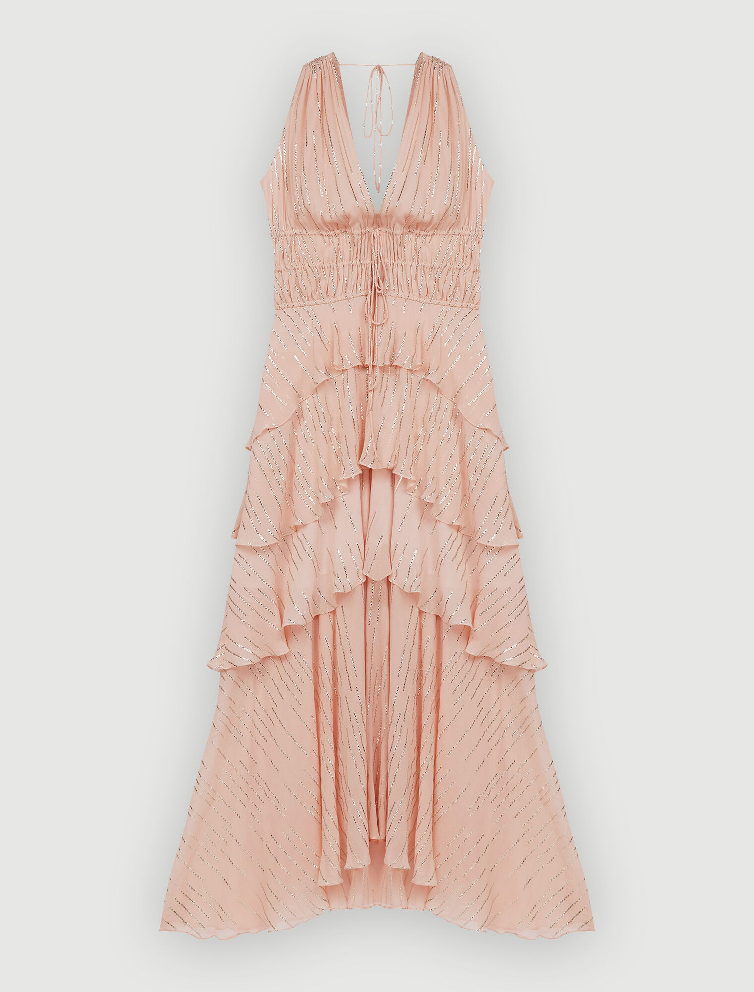 Vestido seda y lamé con volantes