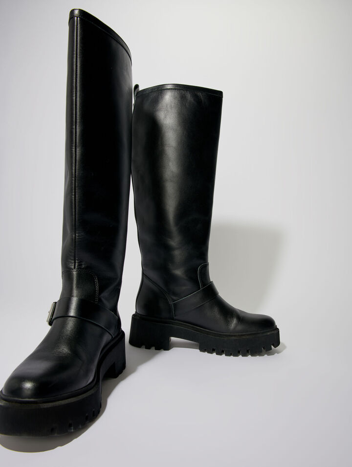 Botas moteras de cuero liso